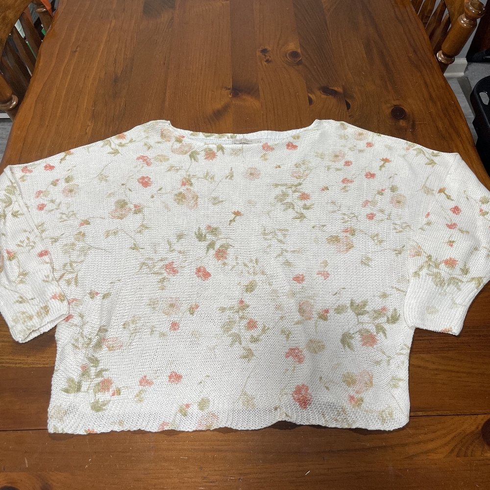 Anna‎ Melani Made In Italy White Floral Knit Crewneck Sweater Size Large